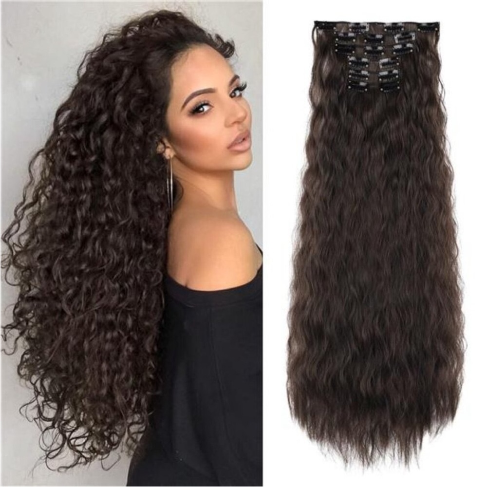 6PCS Clip In Hair Extensions, 24" Black Brown